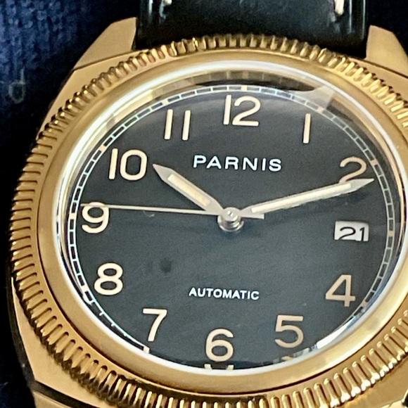 EUC Parnis 41mm Gold and Black Automatic Men's  Watch Fluted  Bezel Date - Picture 6 of 11